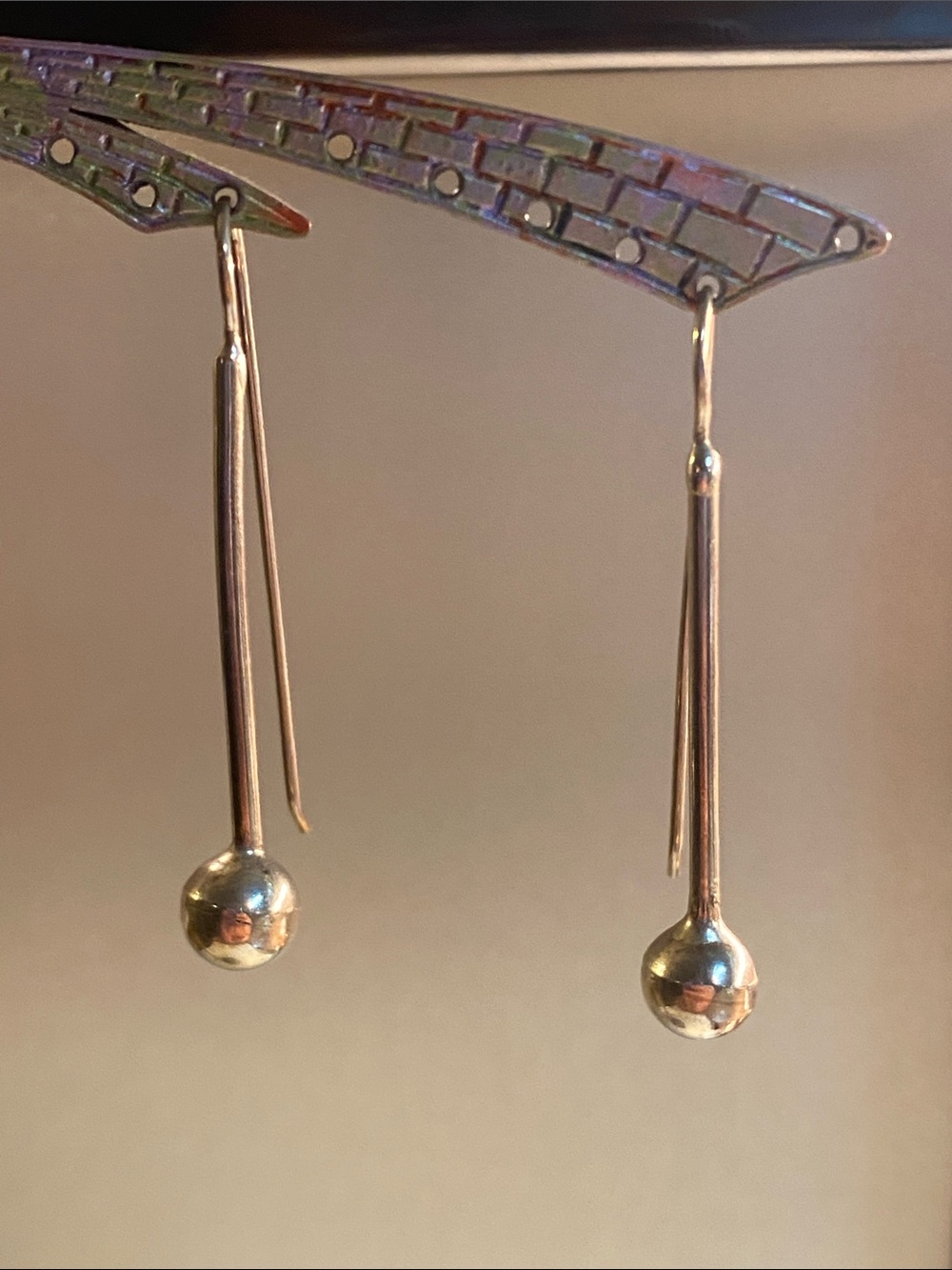 Vintage Sterling Silver Long Drop Ball Earrings Minimalist Artisan